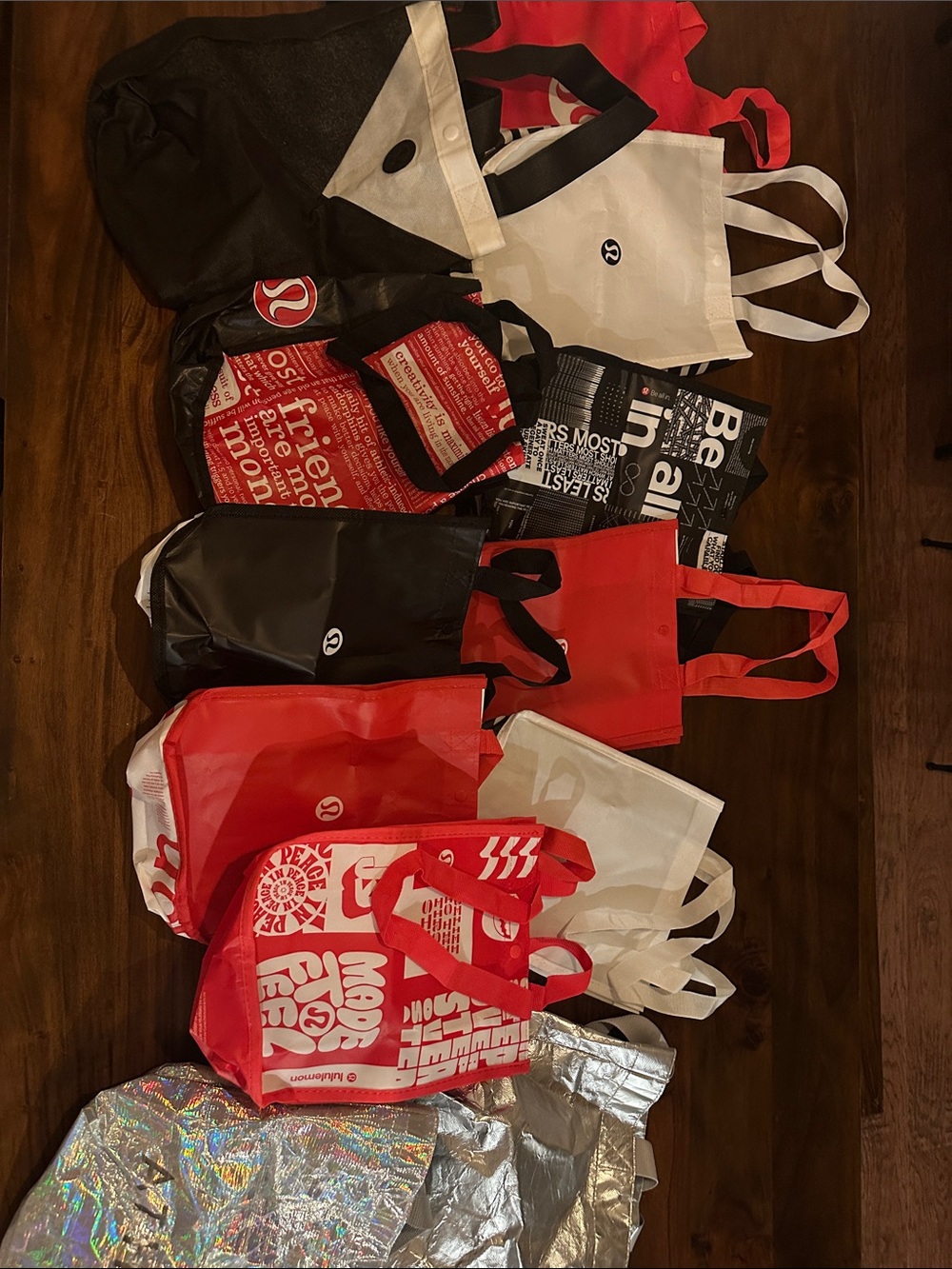 10 lululemon athletica Red, White & Silver Reusable Tote Bag Set